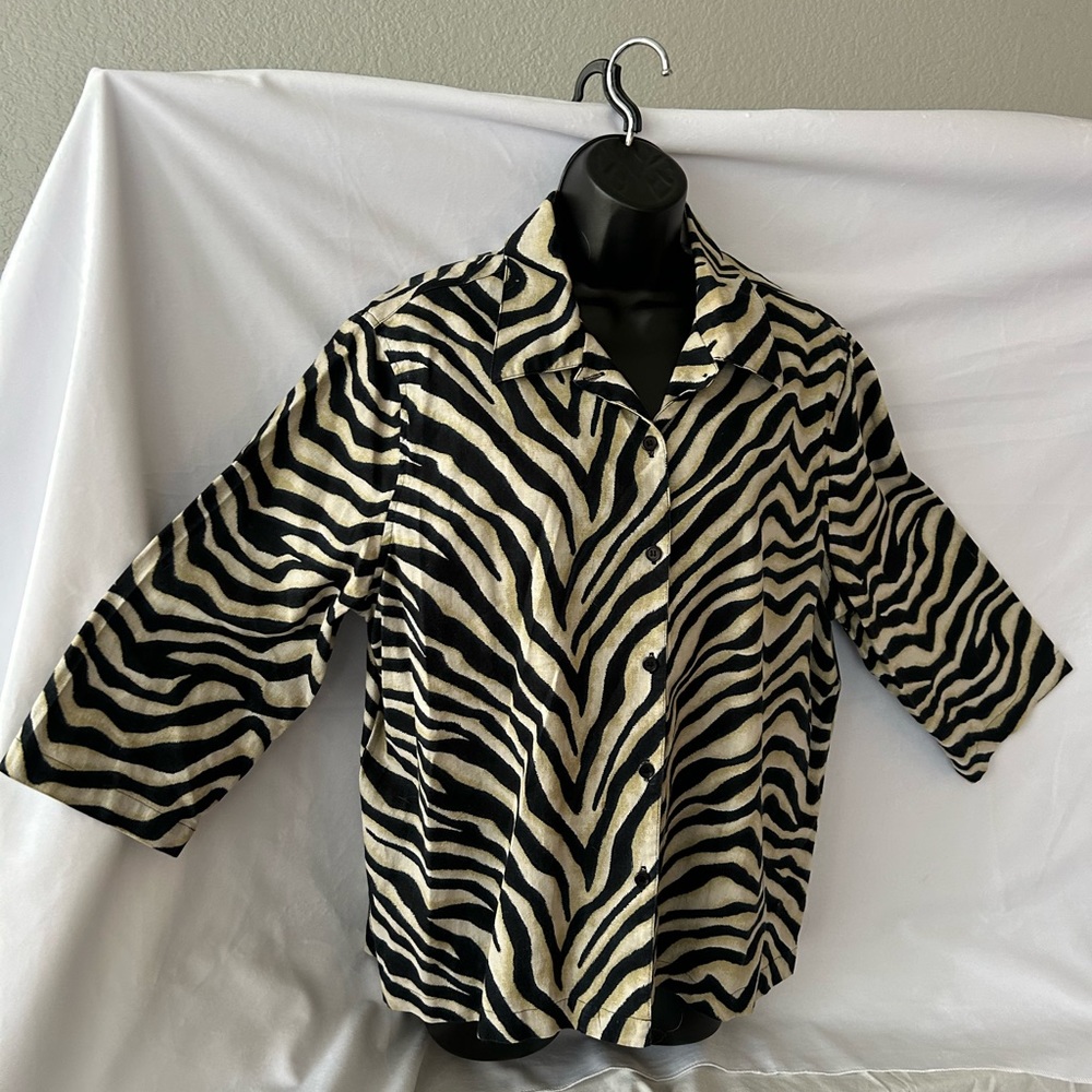 JONES NEW YORK sport Women’s XL Linen Blouse. Zebra print.